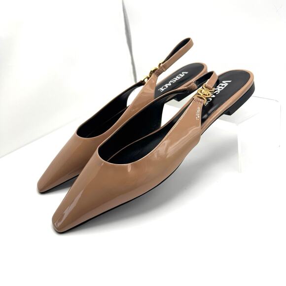 Versace Tan Patent leather Medusa-plaque slingback ballerina shoes IT 41 - Picture 7 of 14